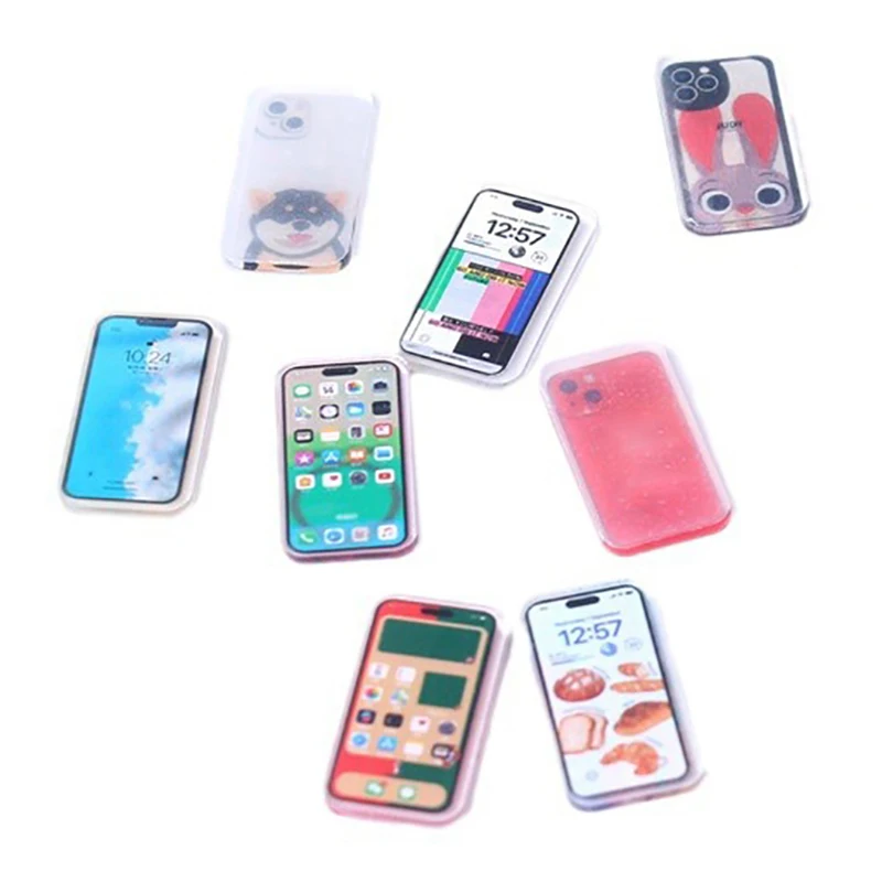 5Pcs 1:12 Dollhouse Miniature Mobile Phone Simulation Smartphone Model Kids Pretend Play Toys Doll House Accessories