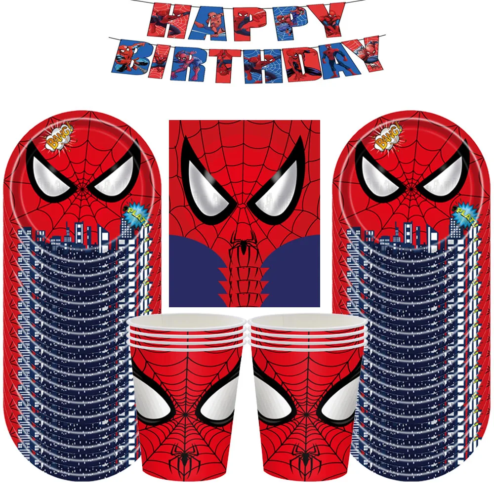 New Disney Spider Man themed birthday paper plates cups tissues knives forks spoons party decorations tableware supplies