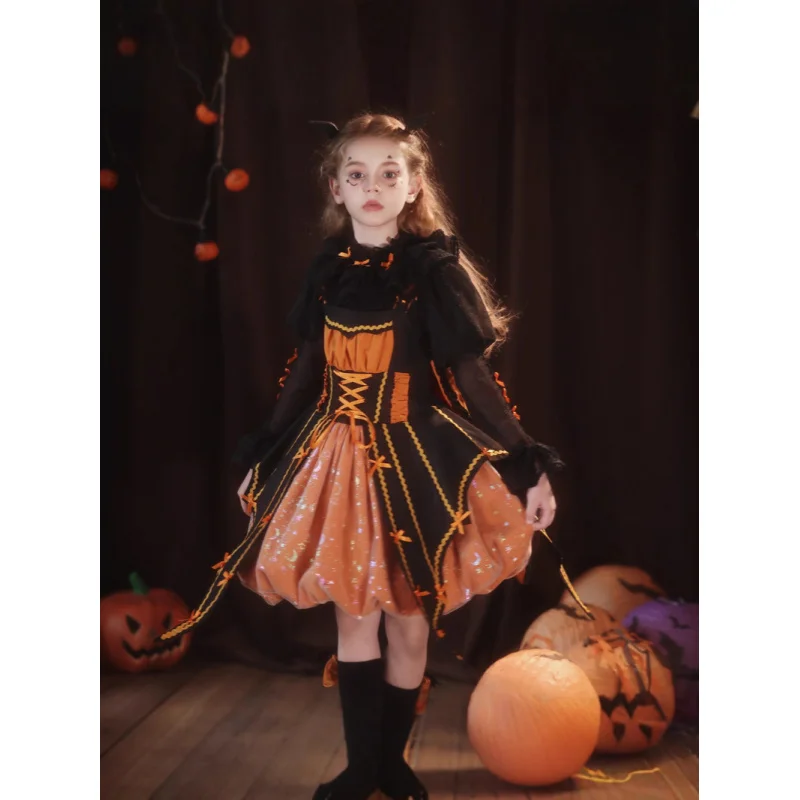 

Halloween CostumecosplayWitch Pumpkin Dress Children's Dress Kindergarten Performance Costume Glowing Lantern Dress