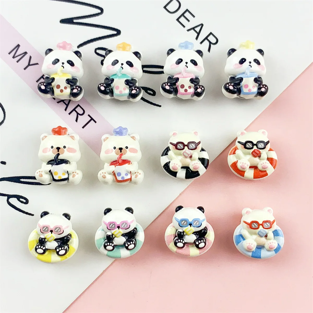 14pcs DIY Mix Alloy Oil-drop Panda Swim Bear Perforated Beads Pendant Jewelry Accessories Bracelet Earrings