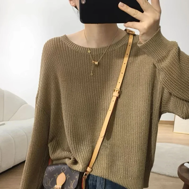 

Fashion 100% Merino Wool Sweater Elegant Cashmere Pullover Women O-Neck Long Sleeve Knitwear Basic Clothing Jumper Tops