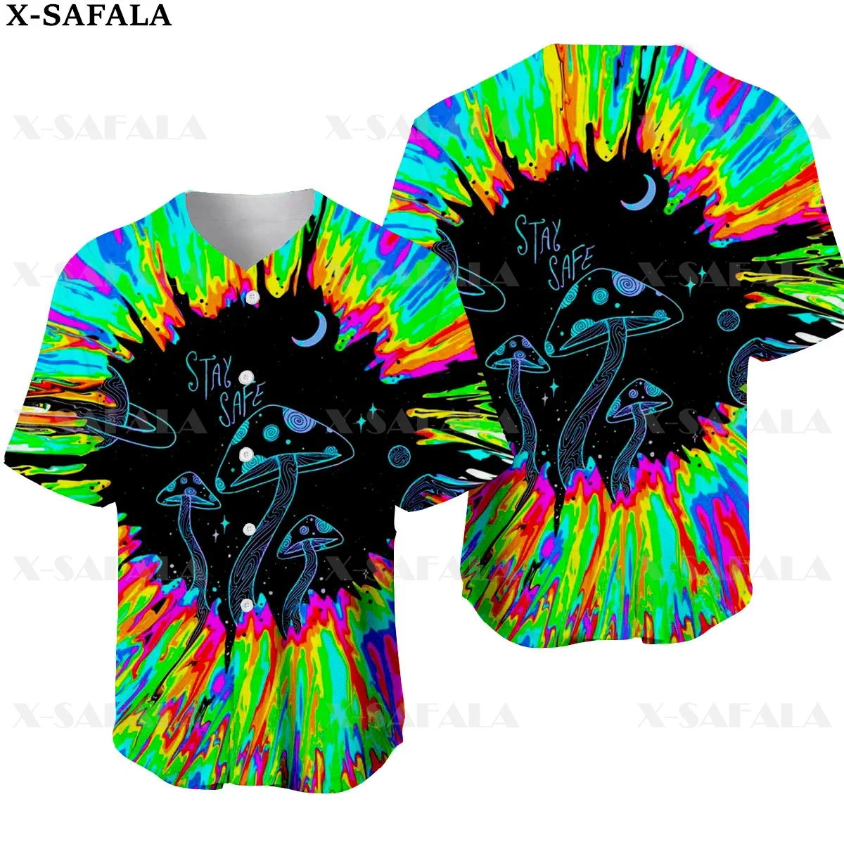 Mushroom Hippie Psychedelic Colorful Trippy 3D Printed Baseball Jersey Summer Shirt Men's Tops Tee Oversized Streetwear-8