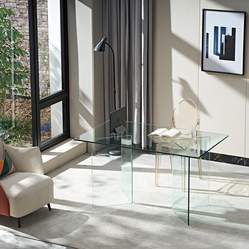 

Customized, Tempered Glass Office Computer Desk Home Workbench Simple Modern Desk Desktop Boss Table Meeting Long Table