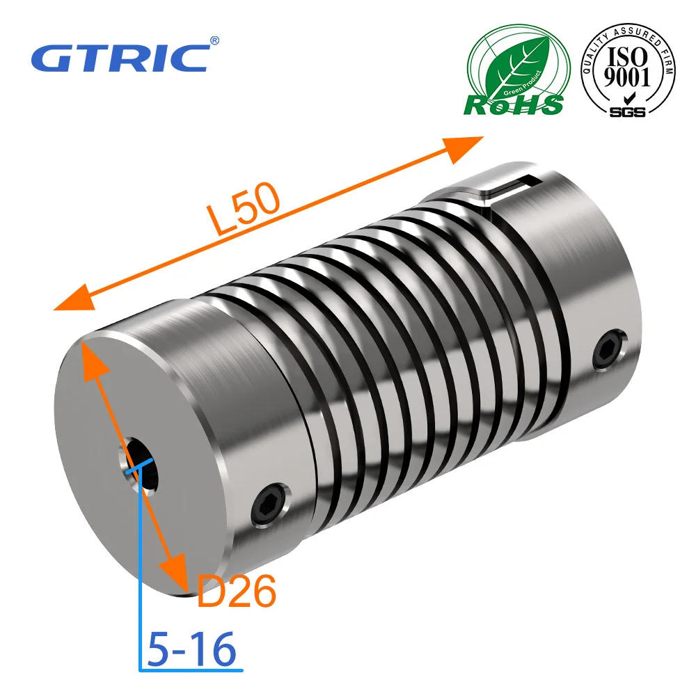 GTRIC Spring Coupling D26L50 Flexible Thread Eccentric Angle Aluminum Alloy Encoder Coupling Small Motor Elastic Stepper Motor