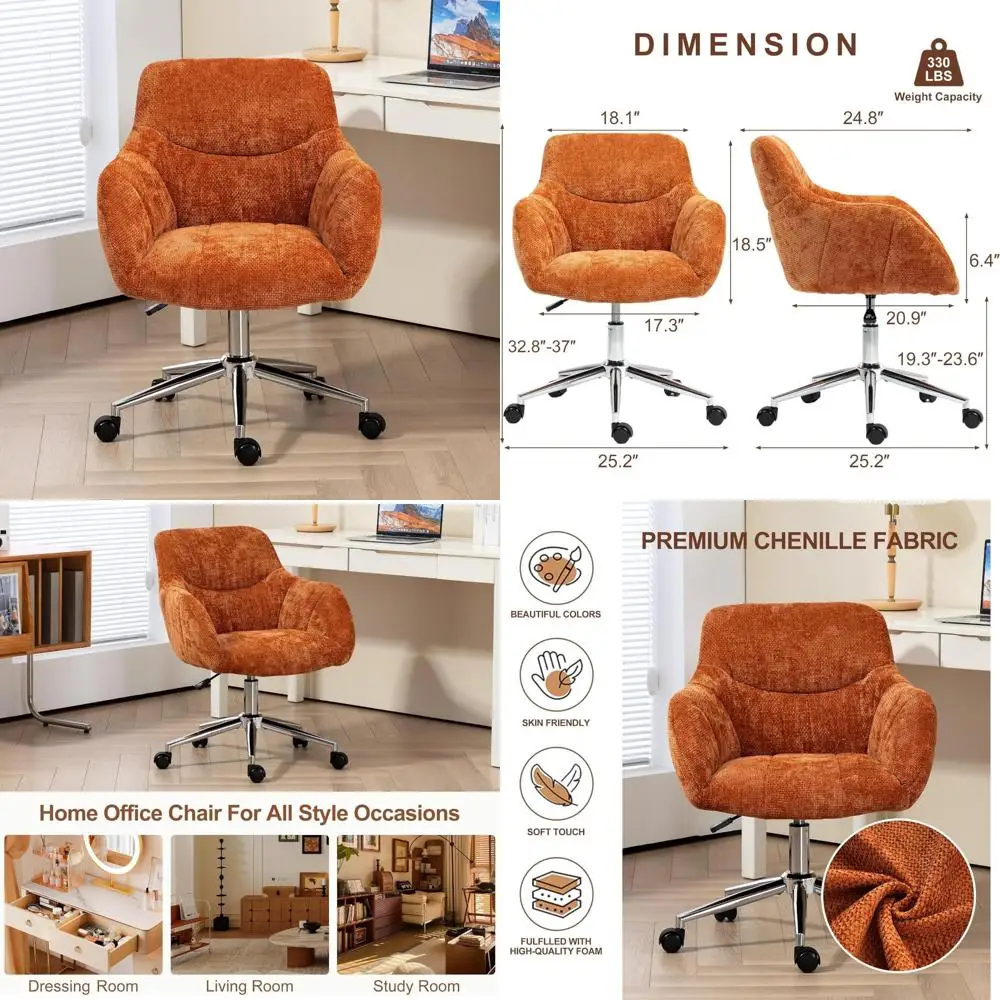 Modern Adjustable Height Upholstered Desk Chair with Silver Base and Wheels for Comfort and Style