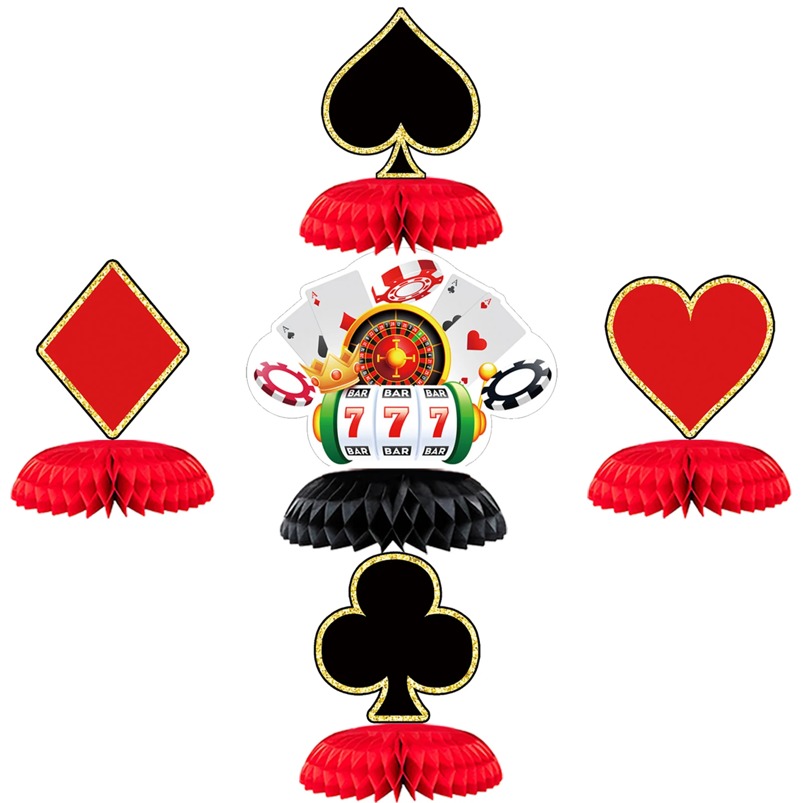 9 pz/set Casino Las Vegas Tema Poker Carte Da Gioco Desktop A Nido D'ape Ornamento per Adulti Ragazzo Compleanno Gioco Notte Decorazione Del Partito