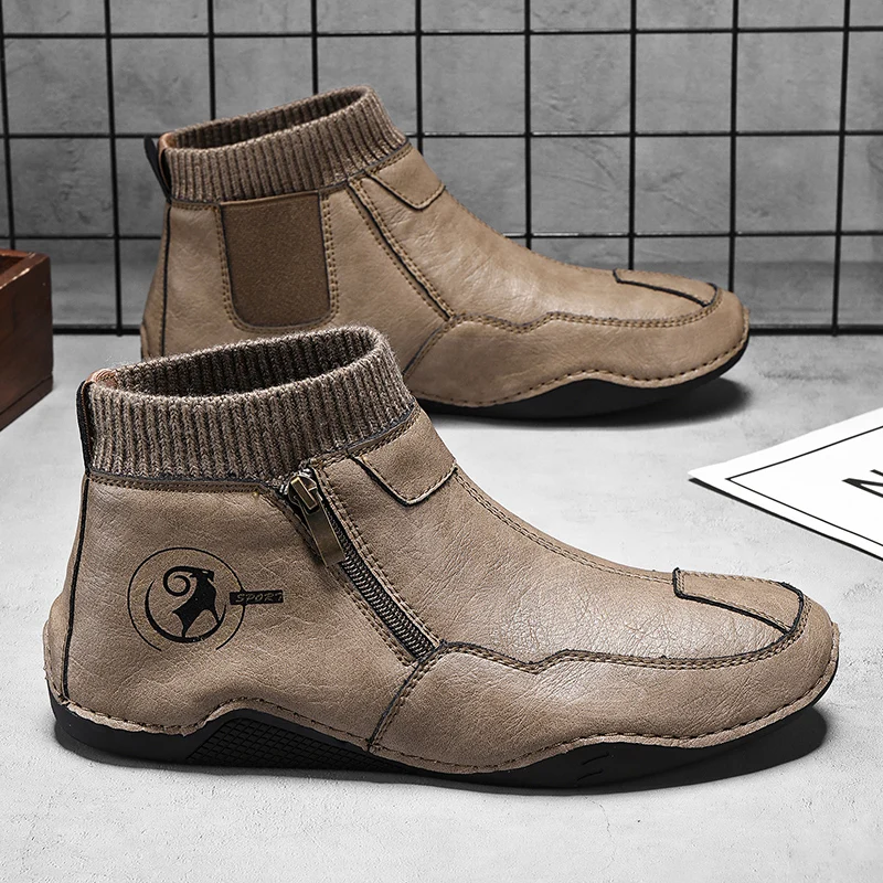 

Autumn Winter Men Soft Soled Soft Top Casual Boots Fashionable High-end Personalized Warm Flat Shoes