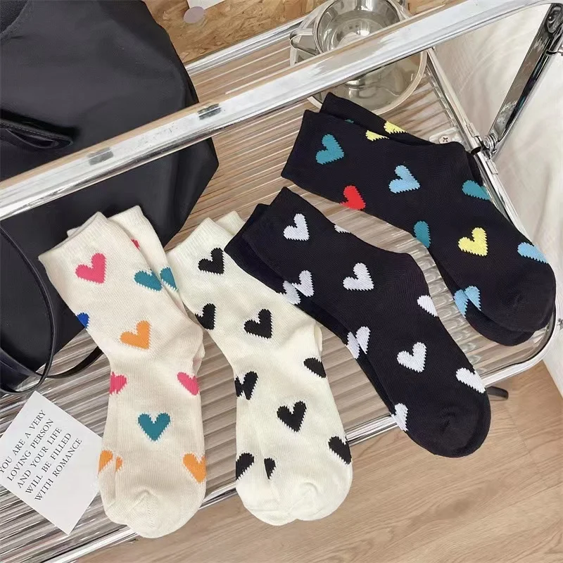 Color Love Socks Women's Mid-tube Autumn And Winter Cotton Stockings Simple Solid Color Pile Socks