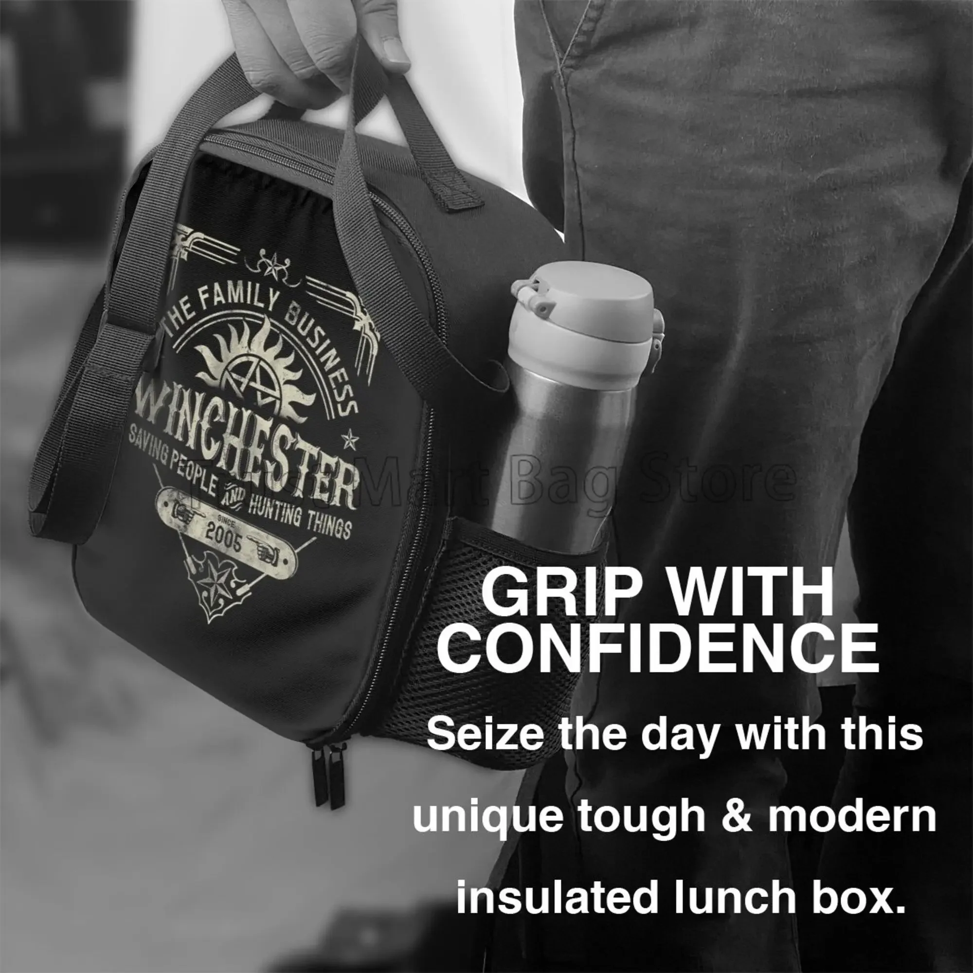 A Very Winchester Business Supernatural Insulated Lunch Bag Reusable Portable Thermal Bento Tote with Adjustable Shoulder Strap