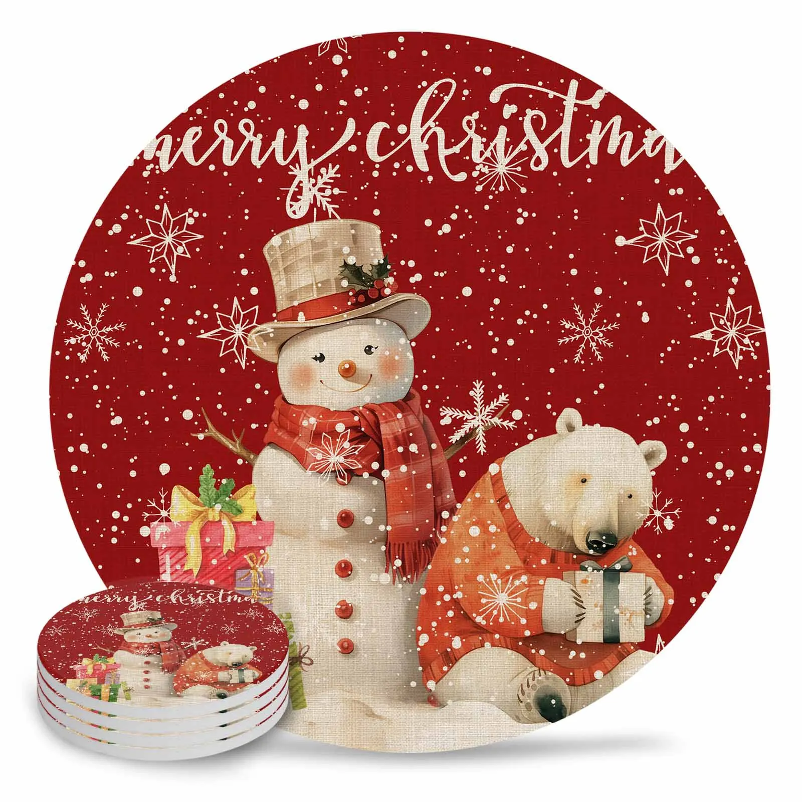 Cup Coaster Set Snowflake Snowman Bear Mats Coasters for Coffee Cups Hot Pad Mat Drink Tea Drinkware Kitchen Dining Bar Home