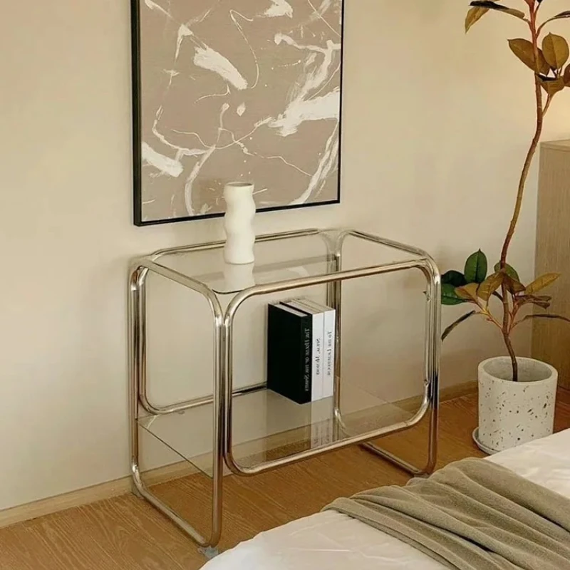 

Vintage Glass Nightstand-Transparent Instagram Style Side Table for Sofa&Bedside Mid-CenturyModern Console with Creative Storage