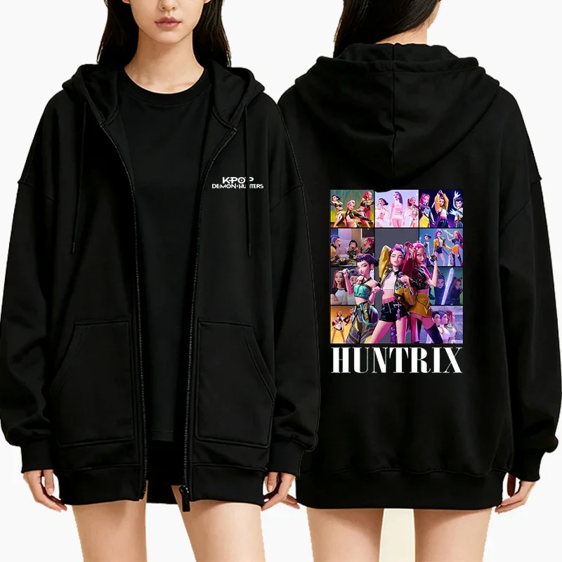 Kpop شيطان الصيادين الجرافيك مقنعين زمم النساء الرجال موضة خمر عادية Harajuku معطف الصوف الهيب هوب جاكيت زيبرا بلوزات #1
