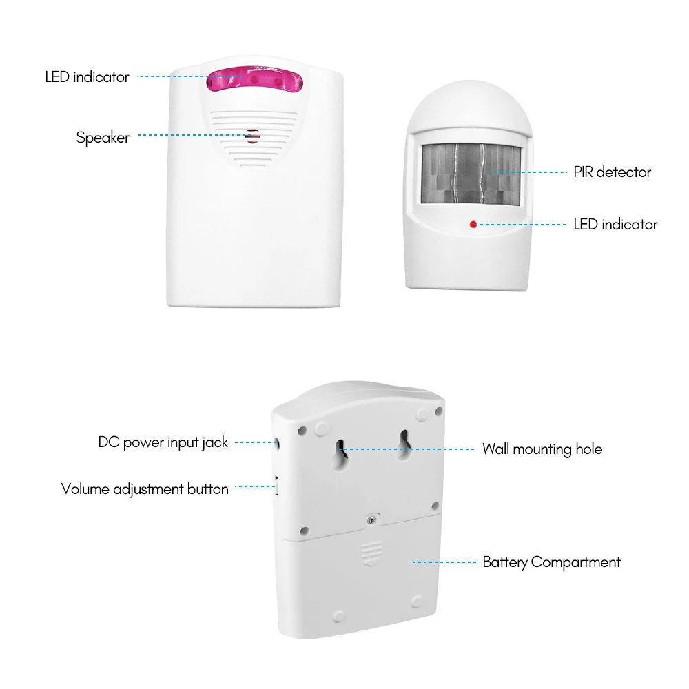 Multifunctional Wireless Driveway Alarm IR Motion Sensor Alarm Doorbell 1 Receiver 2 Transmitters for Home Outdoor Use