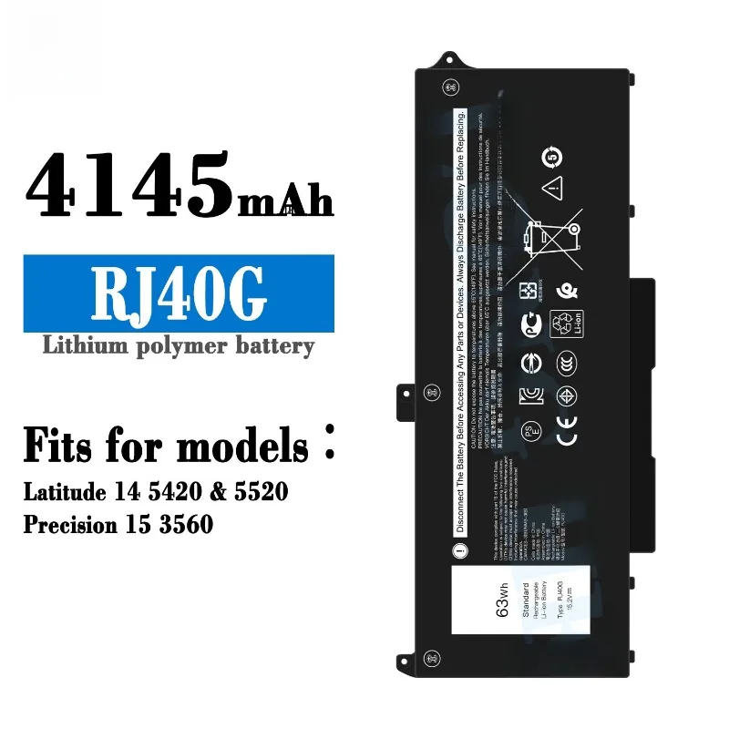 High‑quality 15.2V 4145mAh RJ40G Laptop Battery for Dell Latitude 14 5420  5520Precision 15 3560 Replace Battery