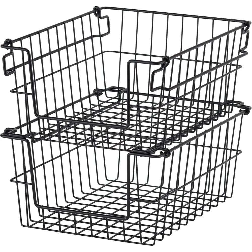 

Collapsible Wire Baskets with Handles, 11 Black, Stackable Storage Solution