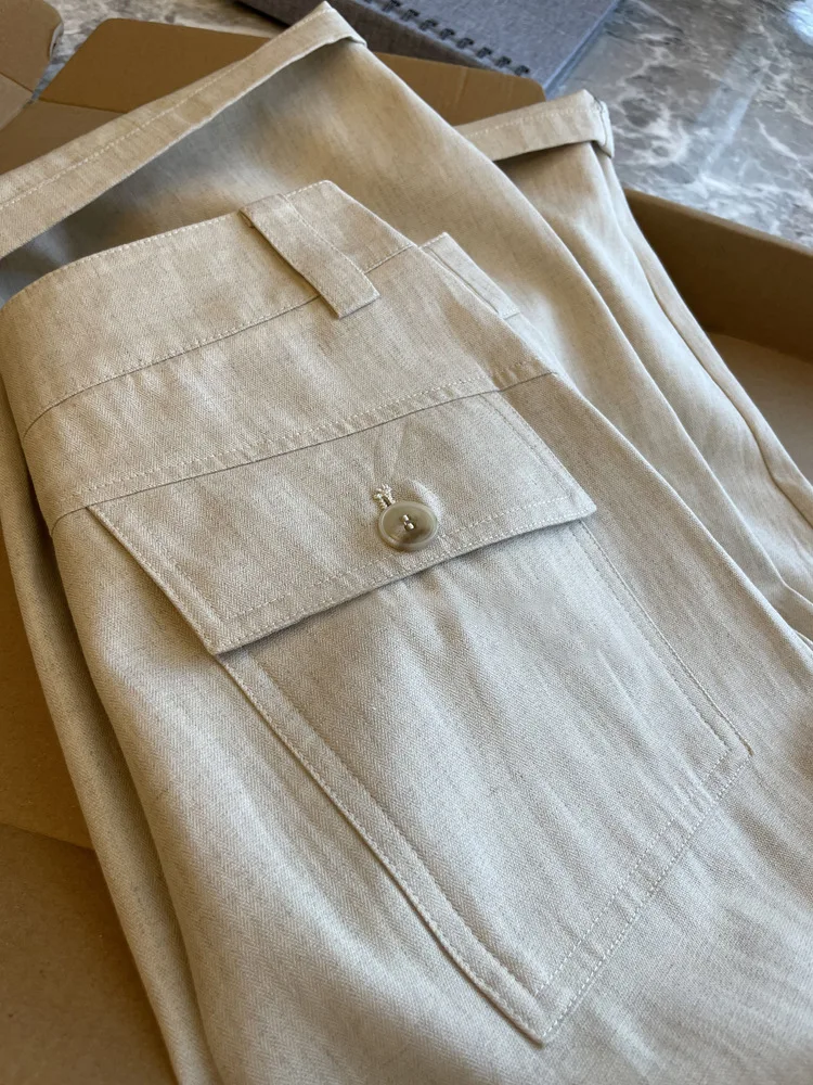 

Women's Pants, High Waist, Linen Pants, Straight, Spring And Summer, Commuter Casual Pants, Soft, Double Pocket