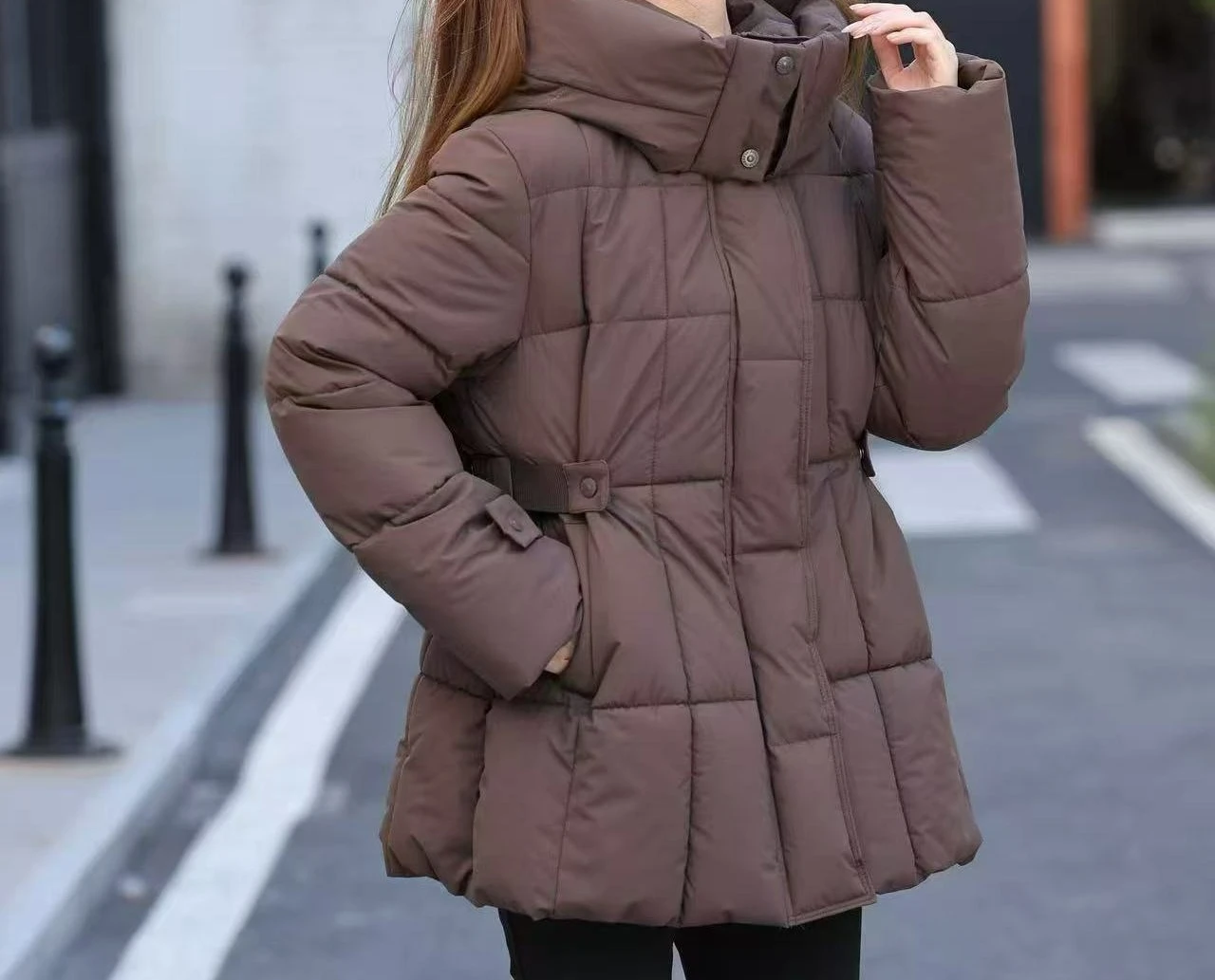 سترة نسائية جديدة موديل 2025 متوسطة الطول من القطن مع غطاء للرأس معطف شتوي سميك دافئ للنساء #6