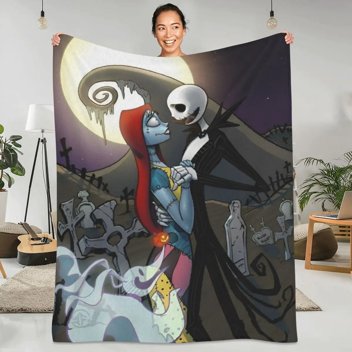 The Nightmare Before Christmas Blankets Jack Skellington and Sally Picnic Flannel Throw Blanket For Outdoor Super Soft Bedspread