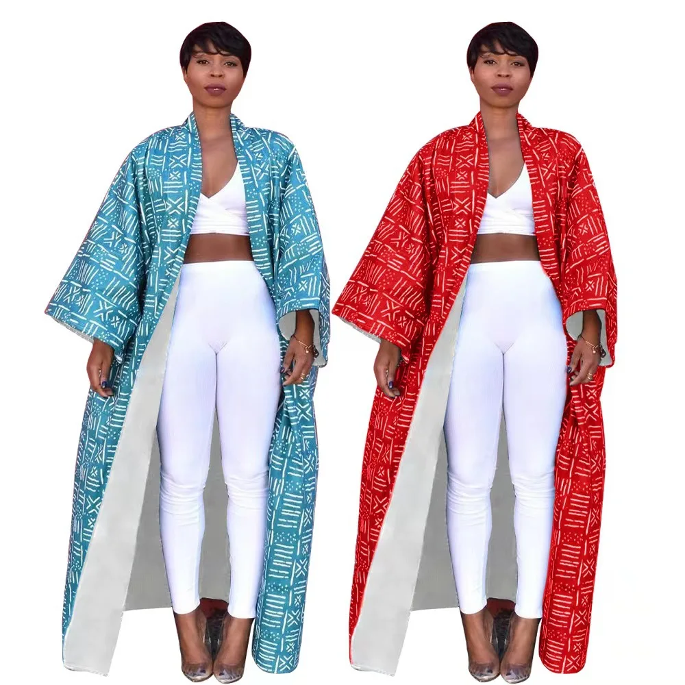 Spring Autumn 2022 New Arrival African Women Long Sleeve Printing Polyester Long Coat African Clothes Women S-4XL