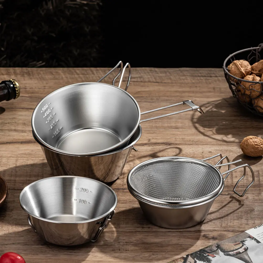 

Stainless Steel Camping Bowl Pot Cookware Picnic Bowls Outdoor Tableware Accessories