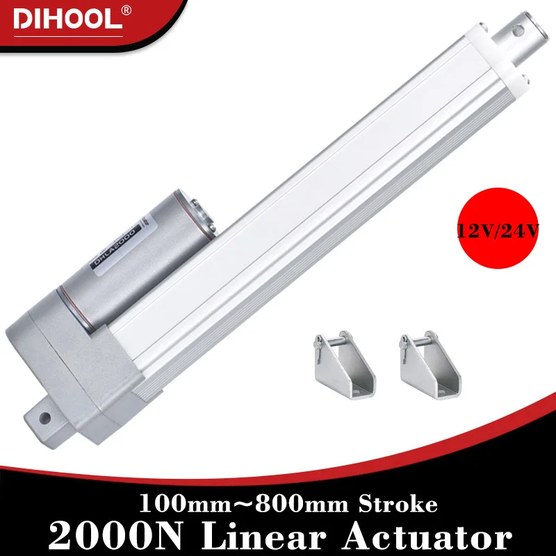 

2000N Electric Linear Actuator 100mm~800mm Stroke DC12V DC24V 30kg~200kg Load Lifting Push Rod for Car/RV/Windows 5mm/s~55mm/s