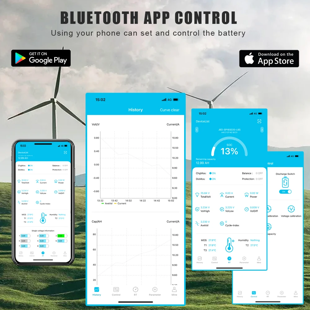 24 فولت 100 أمبير LiFePO4 بطارية حزمة المدمج في بلوتوث BMS 25.6 فولت ليثيوم فوسفات الحديد للطاقة الشمسية RV قارب تخزين المنزل بدون ضريبة #6