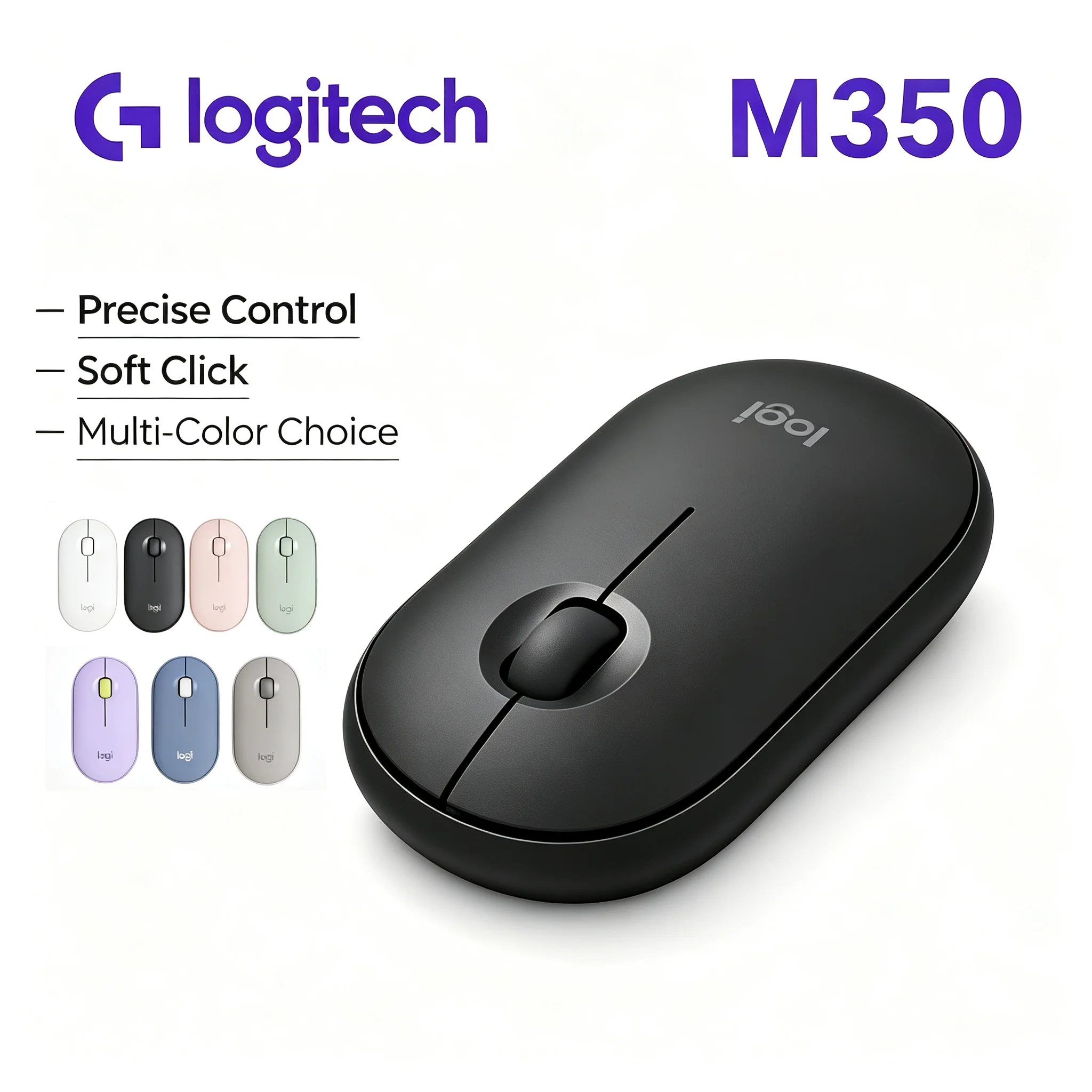 Slim Portable Logitech M350 2.4G Wireless Mouse Quiet Click Mice for Daily Office Work