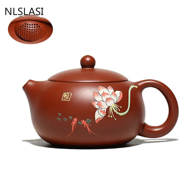 

Handmade Ball Hole Filter Teapot Chinese Yixing Purple Clay Tea Pot Raw Ore Dahongpao Xishi Kettle Zisha Beauty Tea Set 240ml