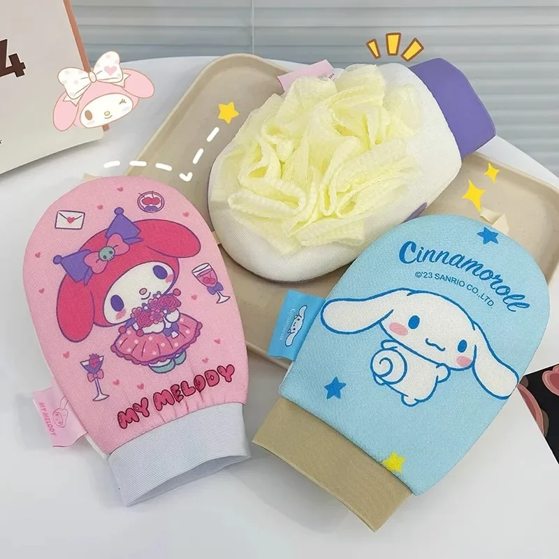 Sanrio Kuromi Bath Sponge Cartoon Anime Cute Cinnamoroll My Melody Rub The Back Glove Exfoliating SPA Massage Holiday Gifts