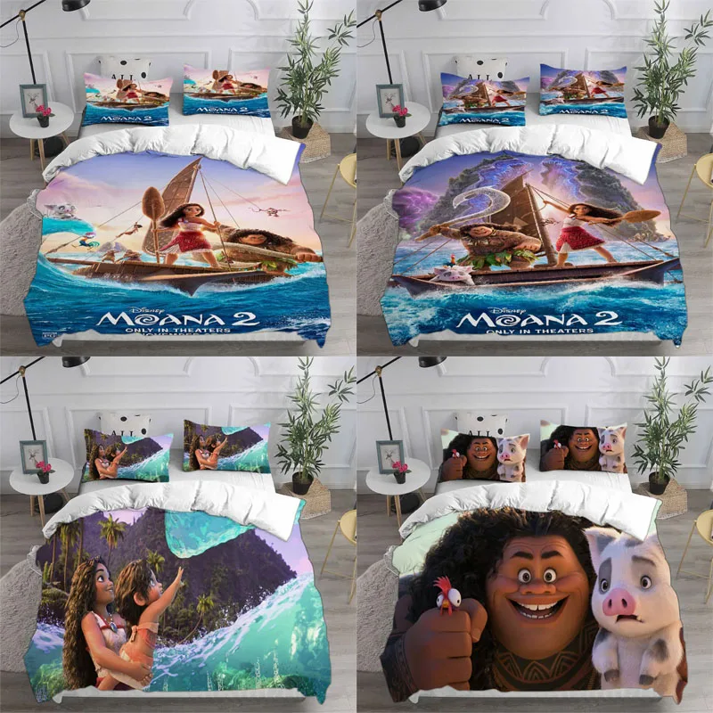 

New Disney Movie Moana 2 Bedding Set Quilt Cover Pillowcase Cartoon Decor Bed Spead Bedroom Duvet Cover Bedding Suit Kids Gift