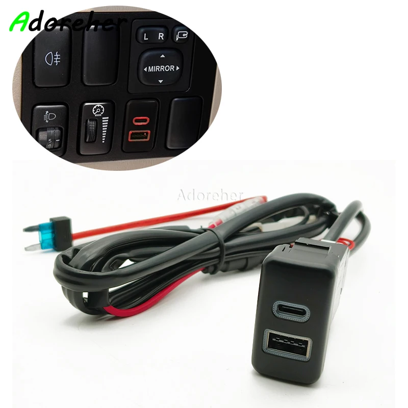 

For Old FJ Cruiser Prado LC120 Auto Charger Car Quick Charger TYPE-C PD QC3.0 USB Quick Charging Interface Socket