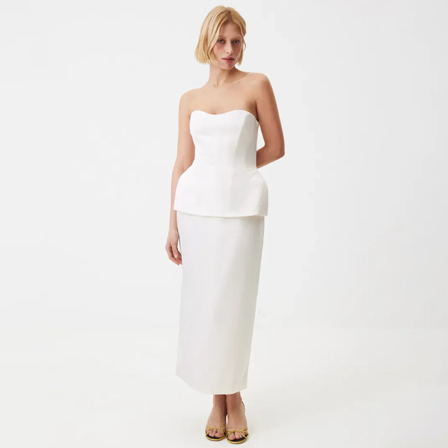 

DNBS Women's 2026 High Waist Midi Pencil Skirt, Elegant Bodycon Office Skirt, Solid White Formal Work Bottoms with Seam Detail