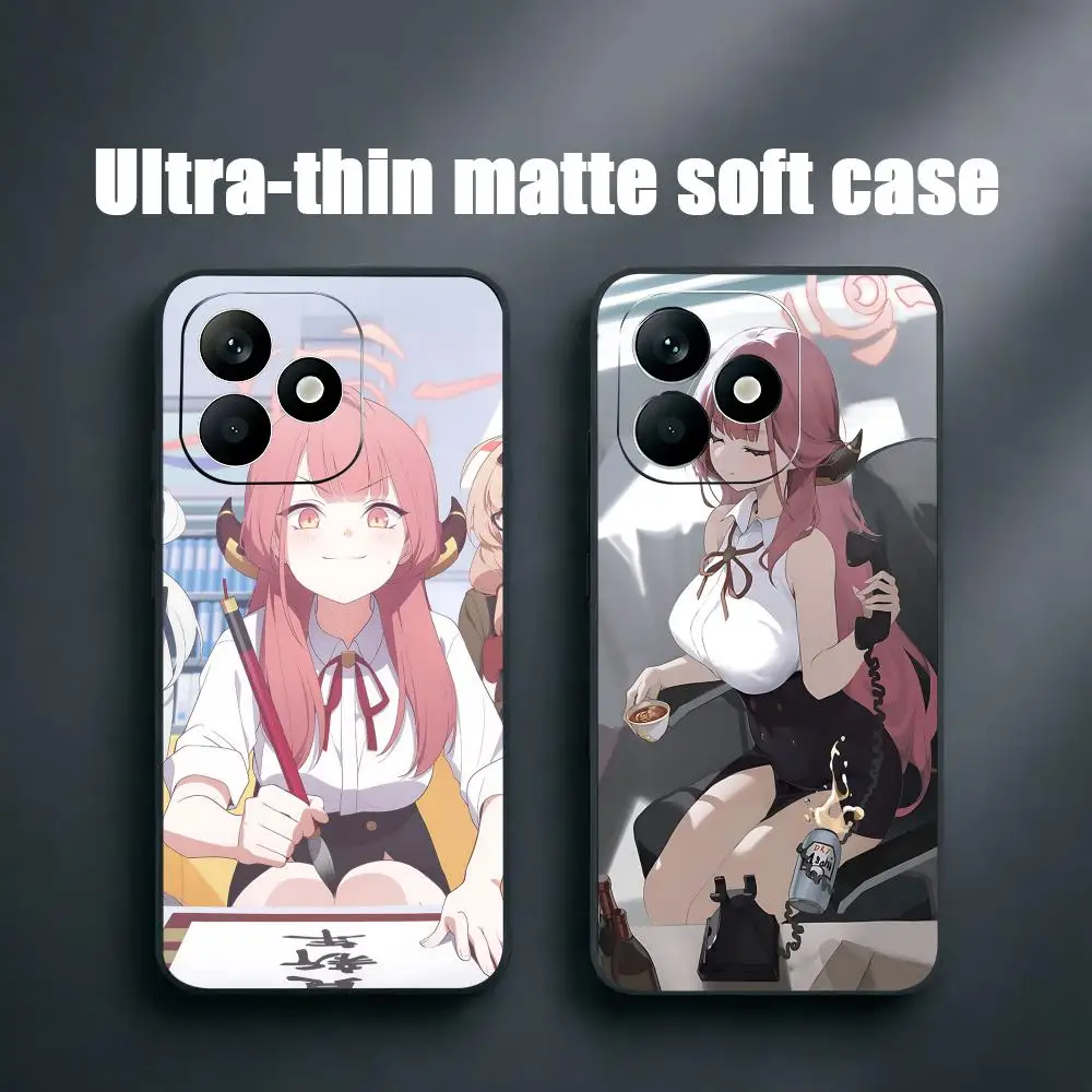 Funda de Teléfono con Diseño de la Personaje Rikuhachima Aru del Juego Blue Archive para Xiaomi Redmi Note 14 13 12 11 Pro Plus S 5G 14C A3, Funda Protectora Negra Suave
