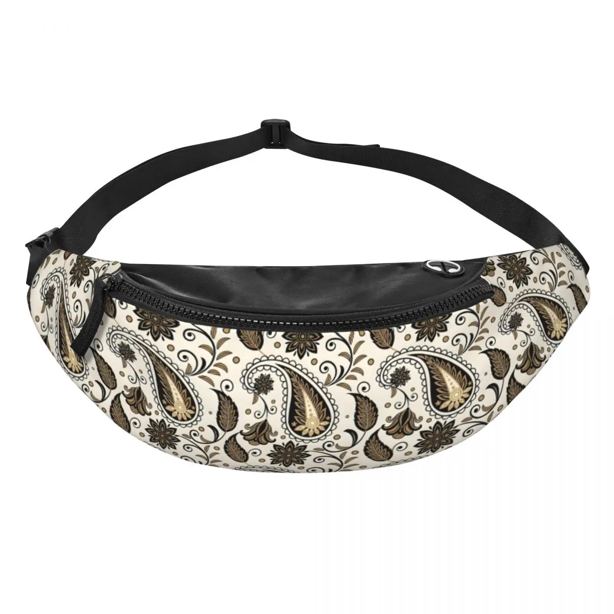 Custom Ethnic Floral Paisley Fanny Pack Men Women Crossbody Waist Bag for Travel Hiking Phone Money Pouch