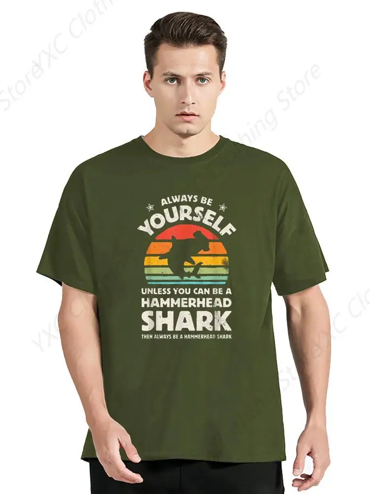 Hammerhead Shark Always Be Yourself Retro Men's T-shirt- Short Sleeve Crew Neck Soft Fitted Tees S - 6XL Fresh