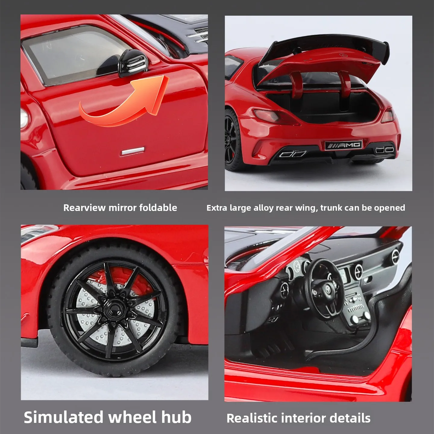 1:24 SLS modifié Super voiture de sport alliage moulé sous pression modèle de voiture en métal son et lumière retirer jeux de course pour enfants cadeau d'anniversaire