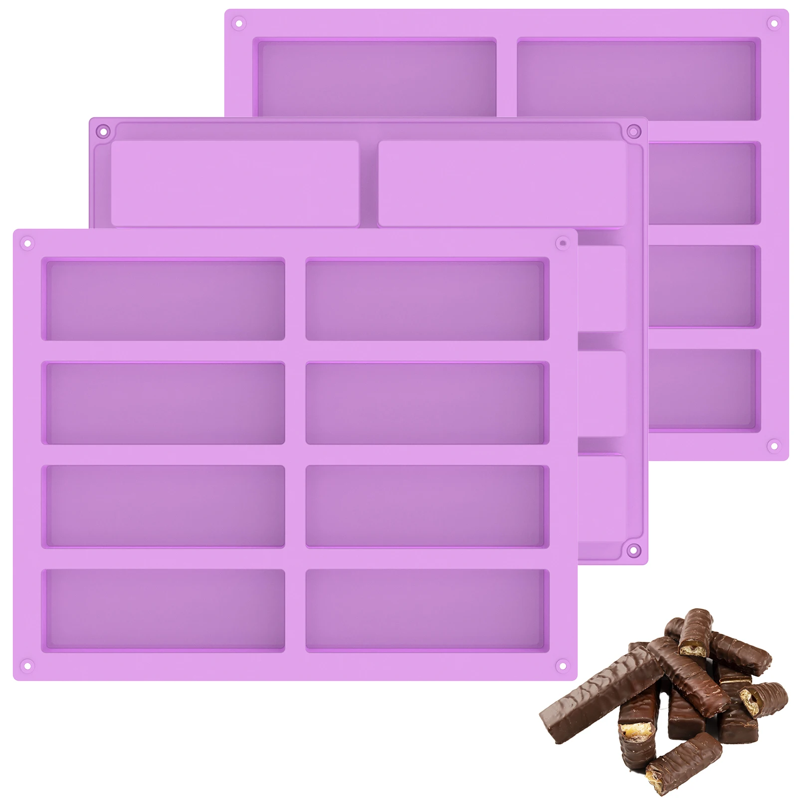 Molde de barra de Granola de 6 uds., moldes rectangulares para hacer jabón de 8 cavidades, molde de barra energética de silicona antiadherente, moldes flexibles para barras de cereales