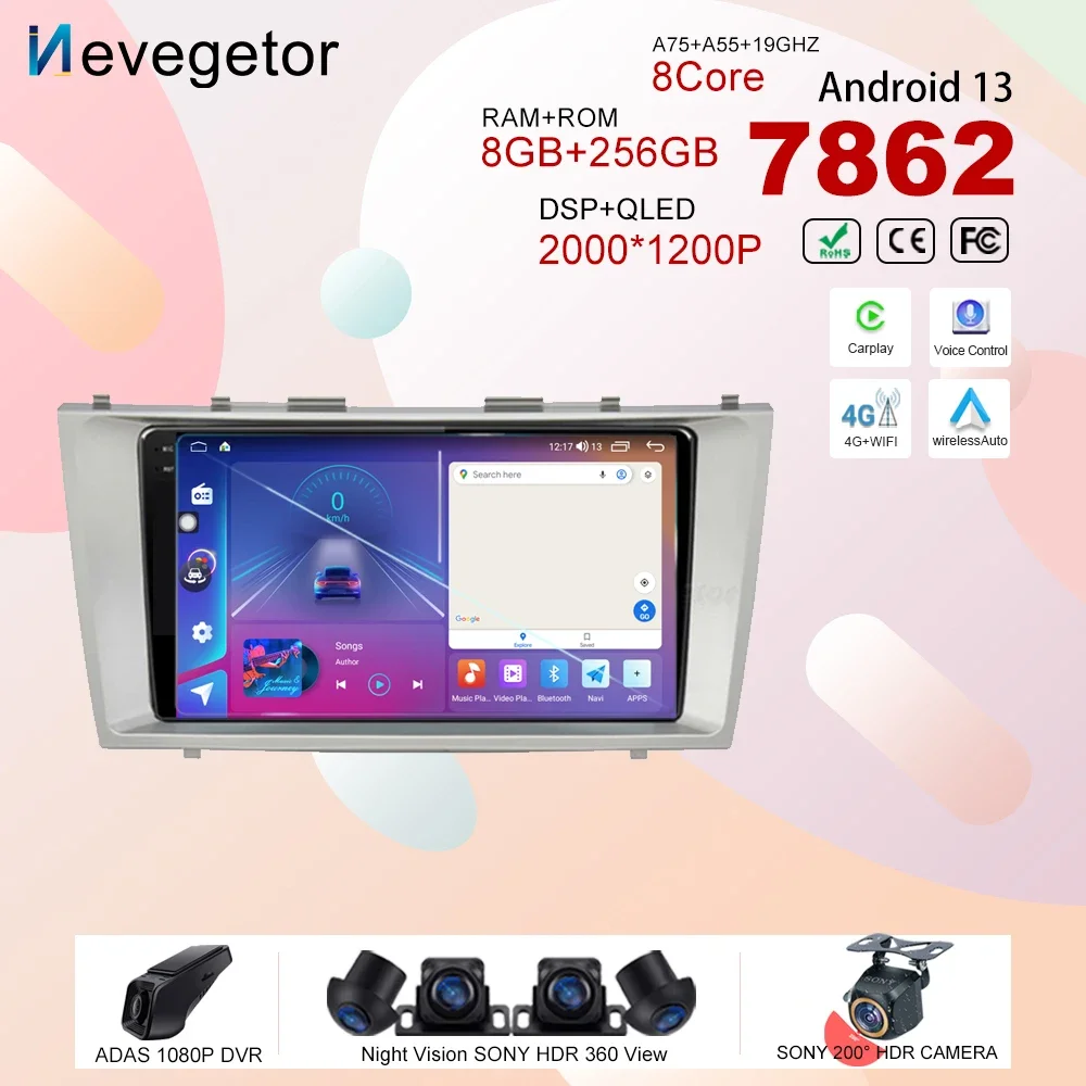 

Car DVD For Toyota Camry 6 XV 40 50 2006 2007 - 2011 Auto Radio Stereo Multimedia Player 5G wifi GPS Android 13 Navigation 2din