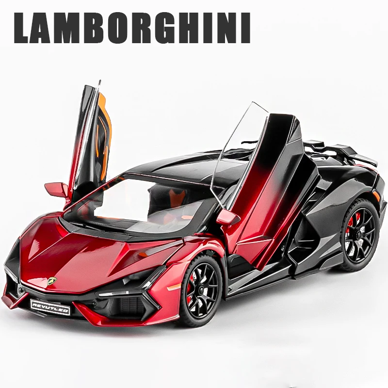 Lamborghini Revuelto Supercar Model Toy para Crianças, Liga Diecasts e Veículos de Brinquedo, Metal Car Model, Coleção Som e Leve, 1:24