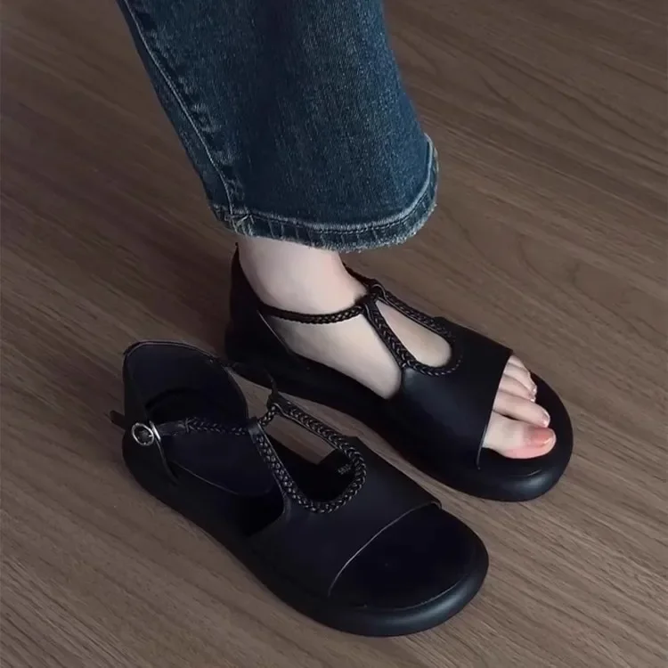 

Французские римские сандалии на толстом каблуке, женские летние новые высококачественные туфли с открытым носком и пряжкой, ажурная обувь для юбок