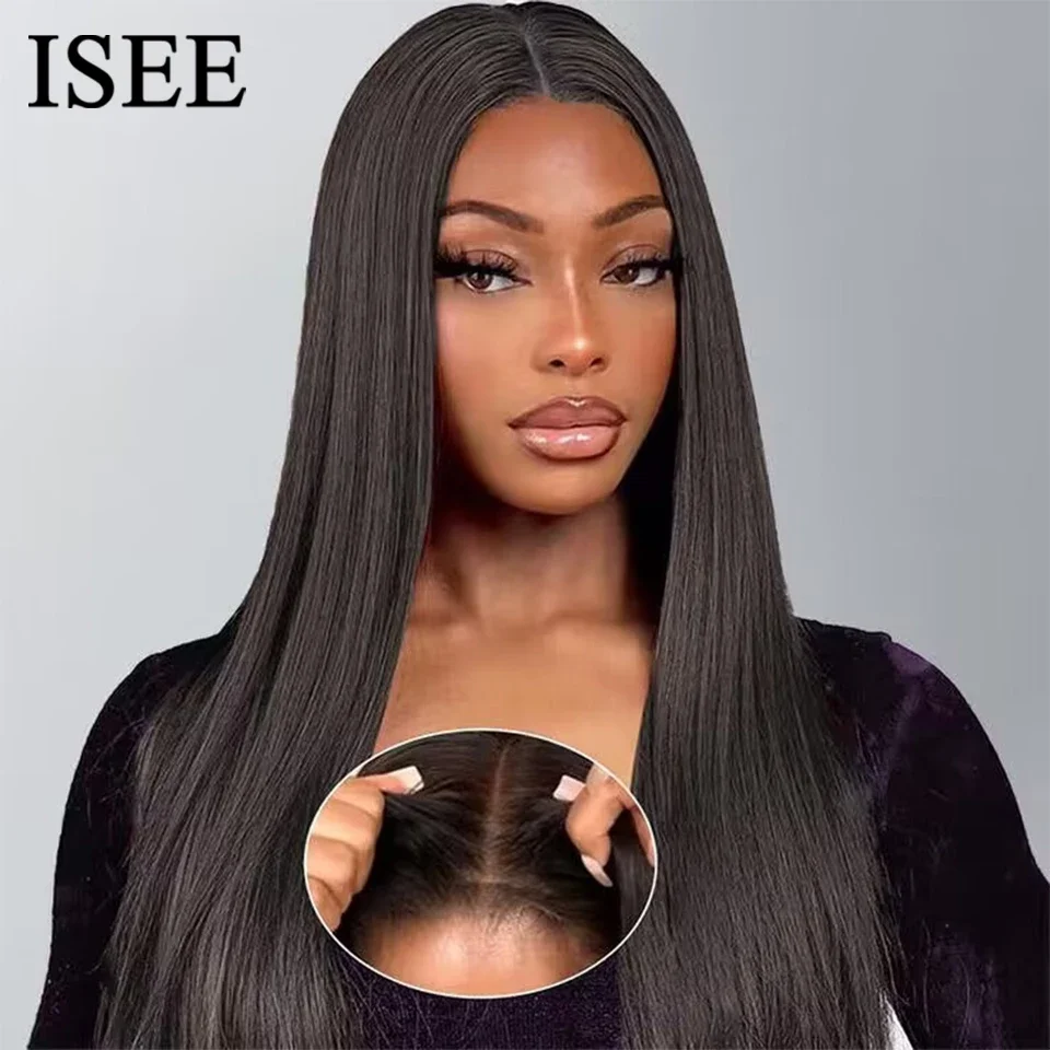 ISEE Hair Glueless Wig Human Hair Ready To Wear Straight Glueless Preplucked Wear And Go Wigs 6X4 HD Lace Front Wigs PreCut Lace