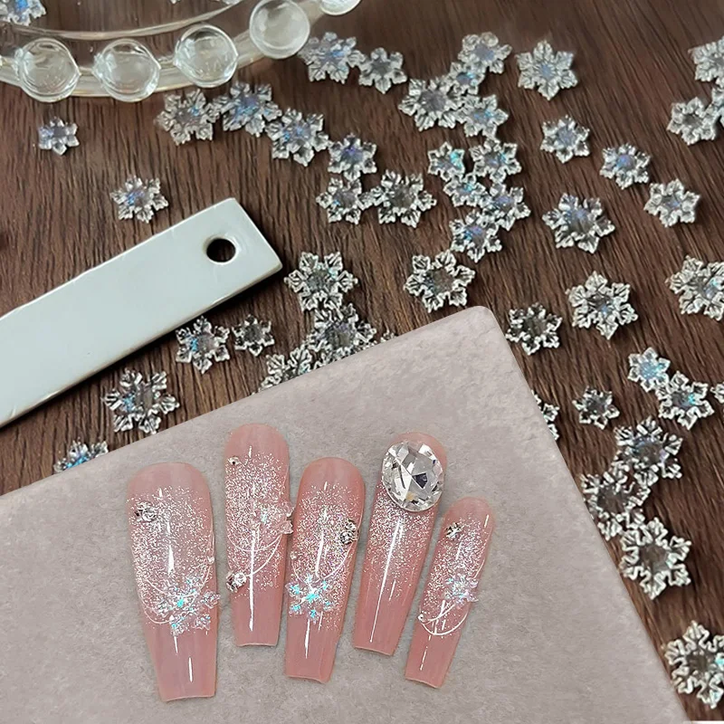 50 قطعة الشتاء ندفة الثلج الديكور بريق الراتنج الجليد الثلوج مسمار السحر الأبيض واضح ندفة الثلج عيد الميلاد مسمار مانيكير الملحقات #1