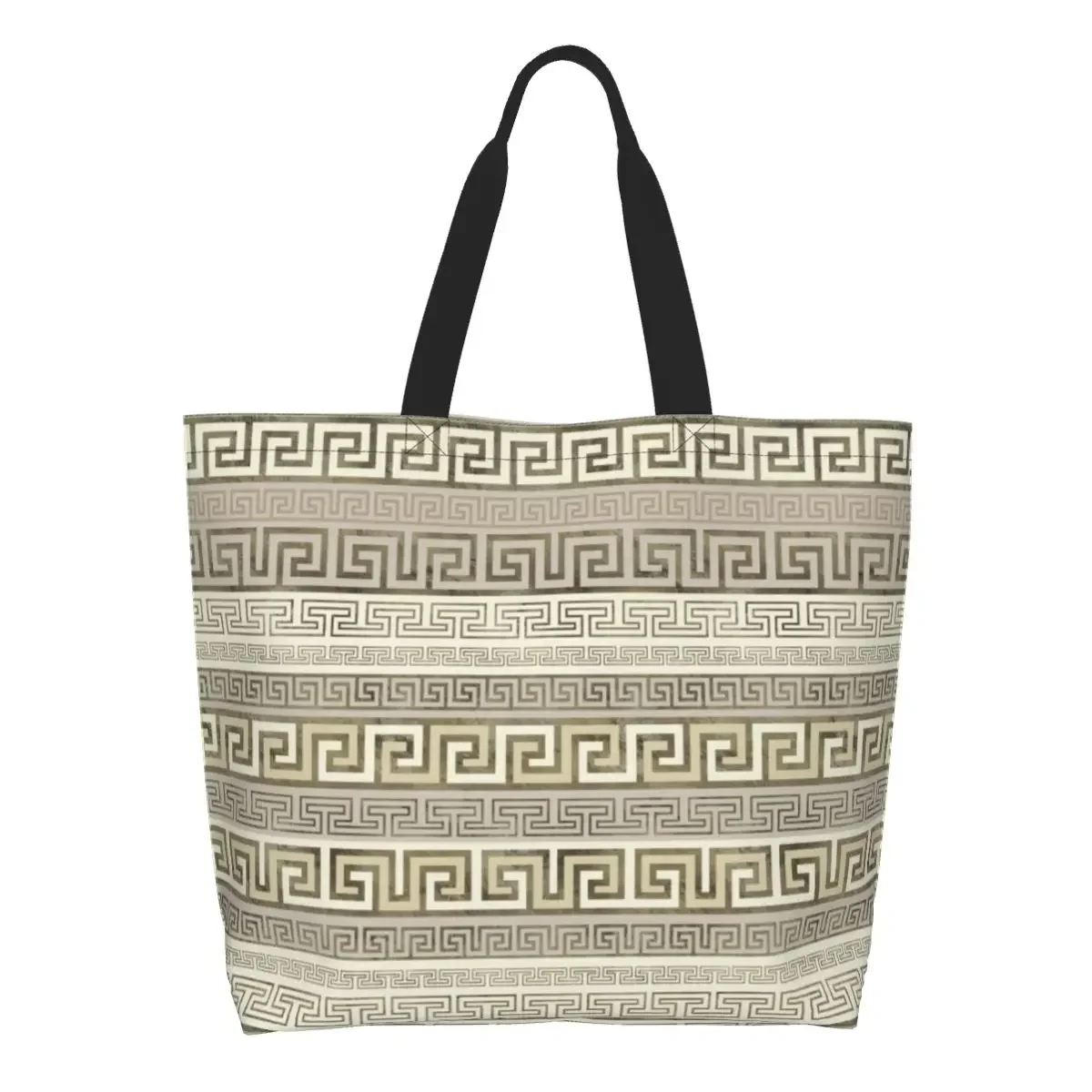 

Reusable Greek Meander Pattern Shopping Bag Women Canvas Shoulder Tote Bag Portable Greek Key Ornament Groceries Shopper Bags