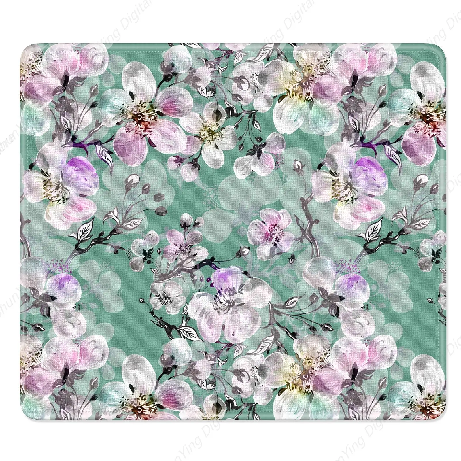 Green Pink Peach Blossom Pattern Computer Mouse Pad Anti Slip Rubber Mouse Pad Suitable For Games Offices Laptops 25*30cm