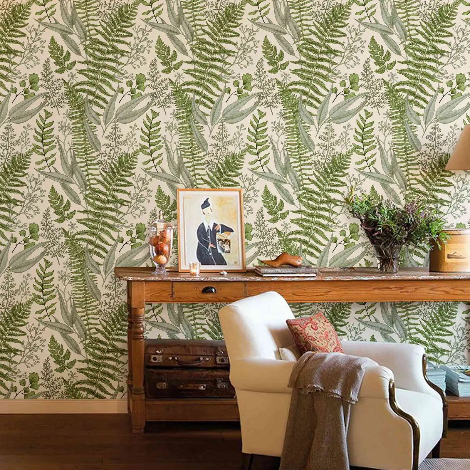 

Green Euclayptus Peel and Stick Wallpaper Floral, Botanic Plants Wall Mural,Peel and Stick Wallpaper Vintage,Botanical Wallpaper