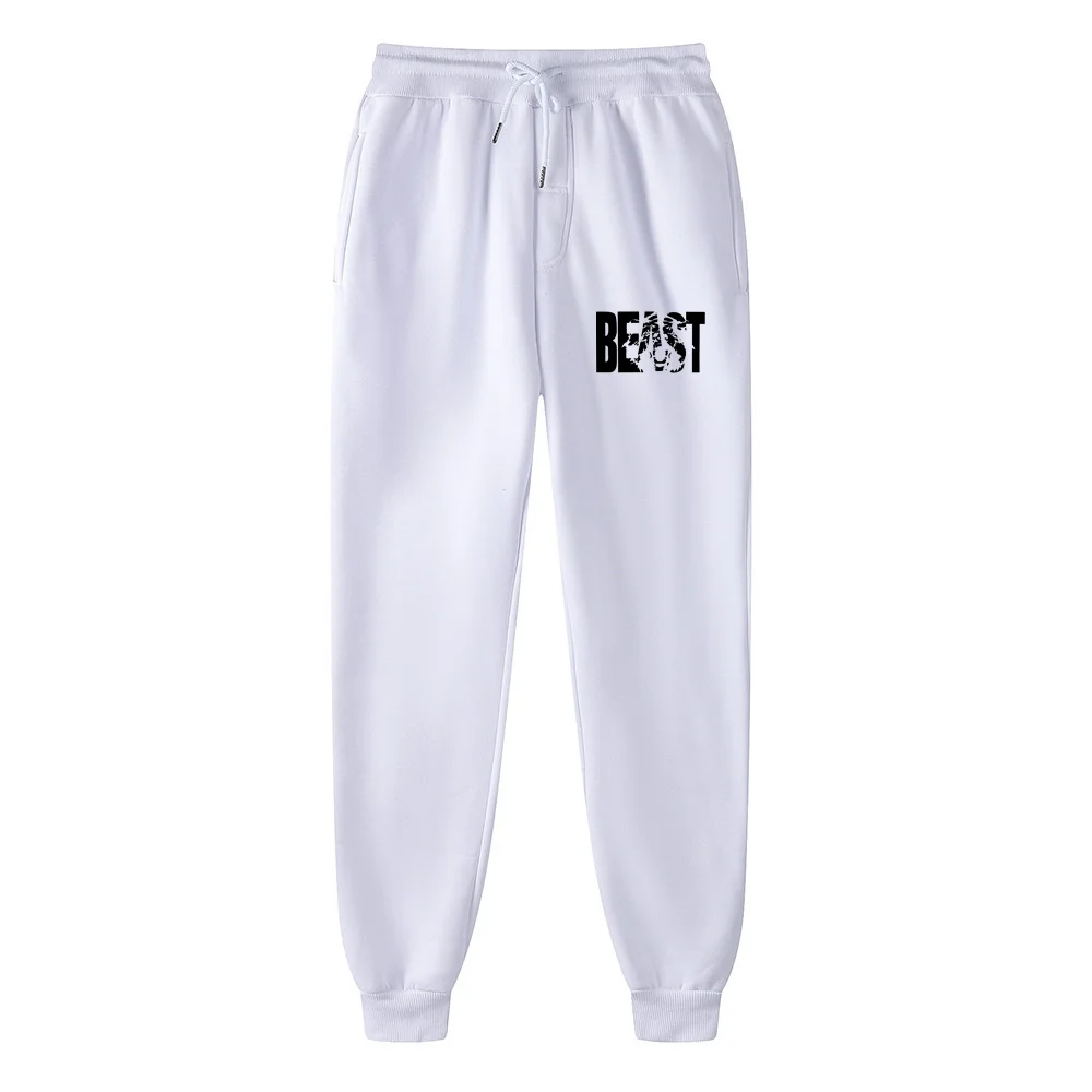 

New Brand Running Jogging Pants Men Soft Bodybuilding Joggers Sweatpants BEAST Printing Black White Fitness Sport Trousers