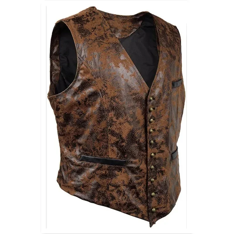 Men's Steampunk Cosplay Costume Vest Jacket 2021 Brand New Rivet Button Faux Leather Cowboy Waist Coat Chalecos Para Hombre