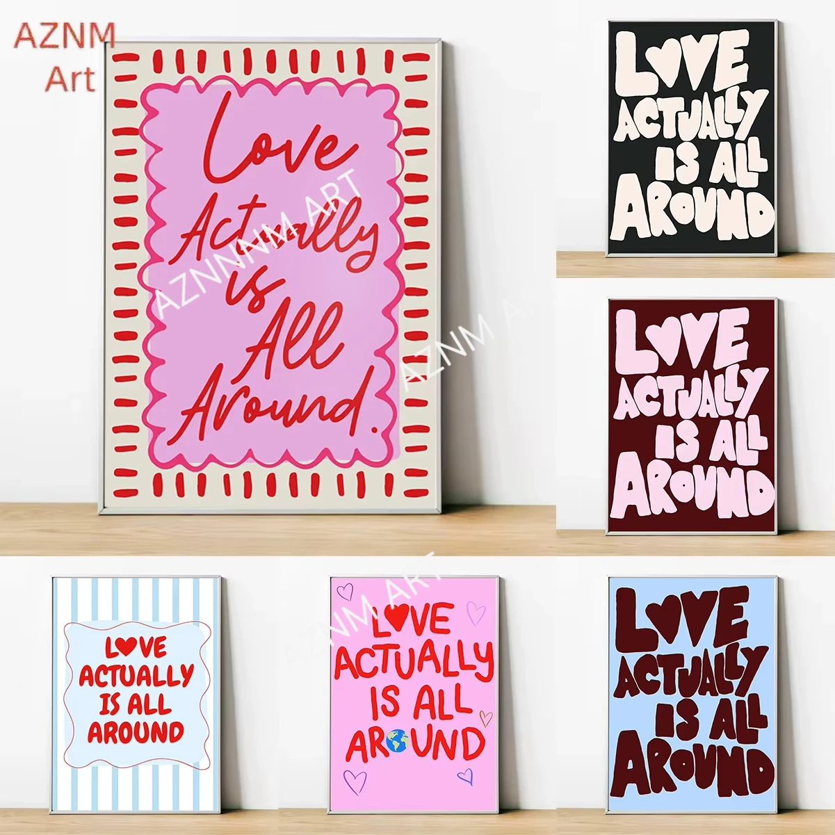 Love Actually Is All Around Kunstdruck Poster Herz Valentinstag Trendy Retro Liebesherz Illustration Wohnungsinnendekoration Dekor