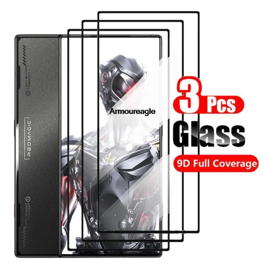 3pcs tempered glass on for zte nubia red magic 8 7s 7 6 6s pro 5g 5s screen protector full cover edge to edge black glass shield