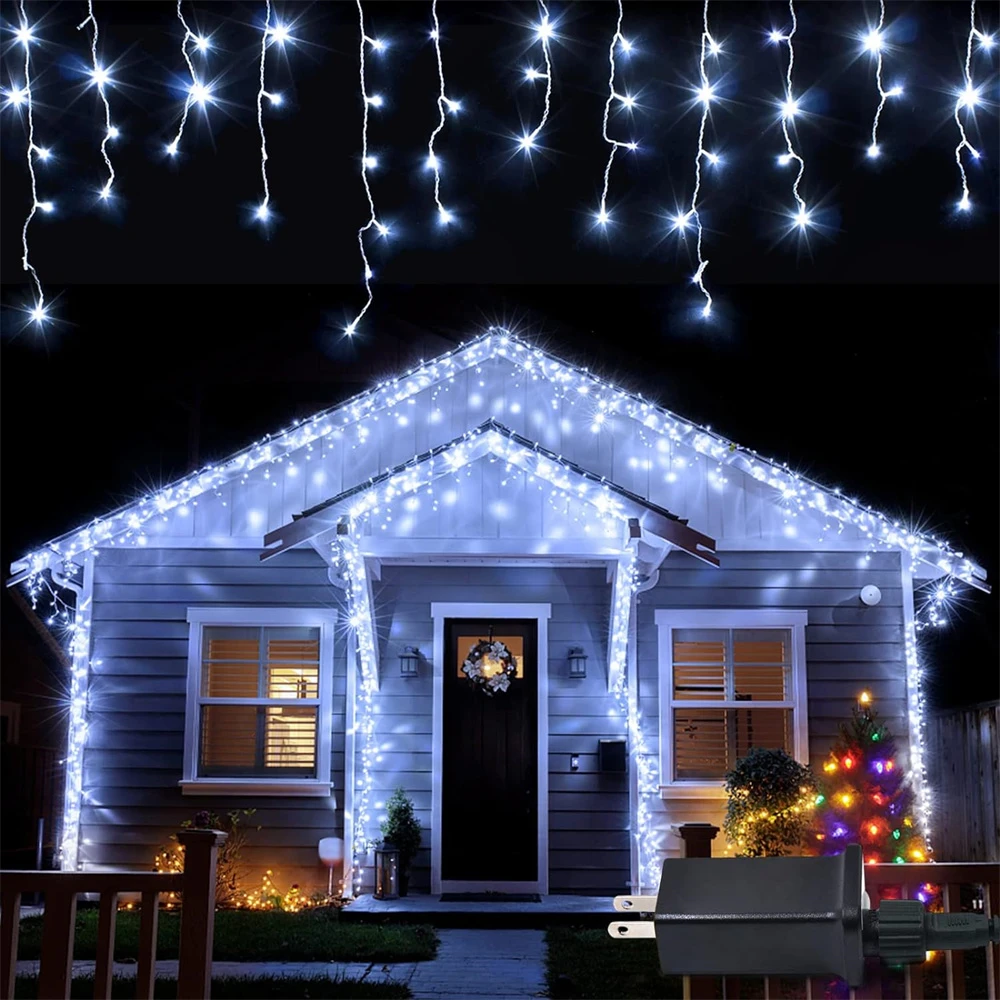 Christmas Lights Outdoor Led Icicle Curtain String Lights 4m 20m Street Garland Fairy Lights For New Year Christmas ornaments